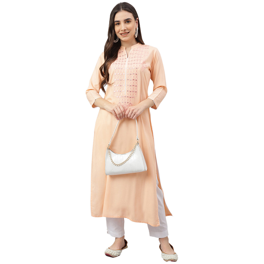 Idalia Cantaloupe Embroidered Rayon Kurta