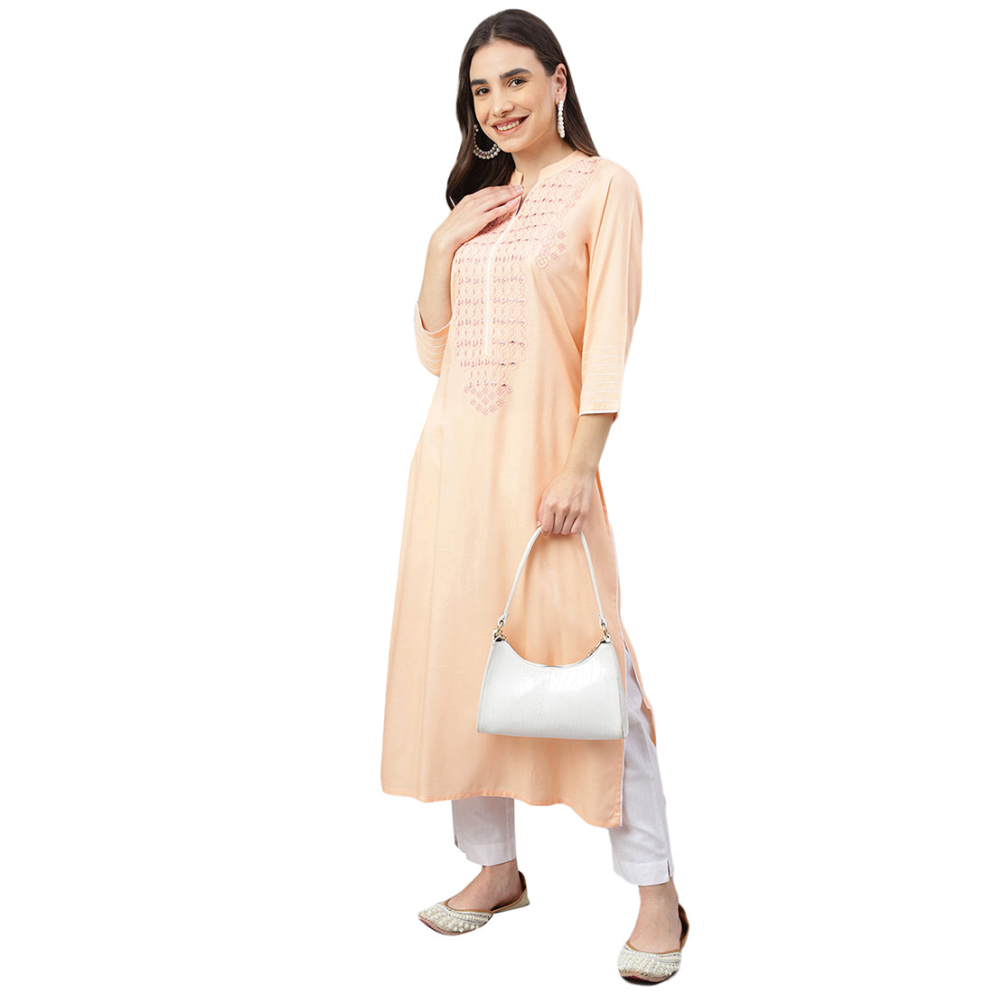 Idalia Cantaloupe Embroidered Rayon Kurta