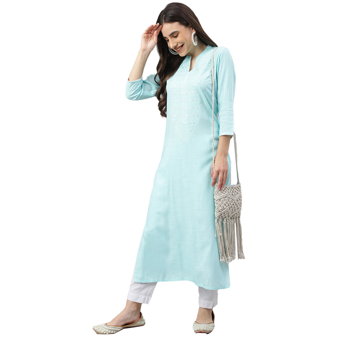 Idalia Sky Blue Embroidered Rayon Kurta