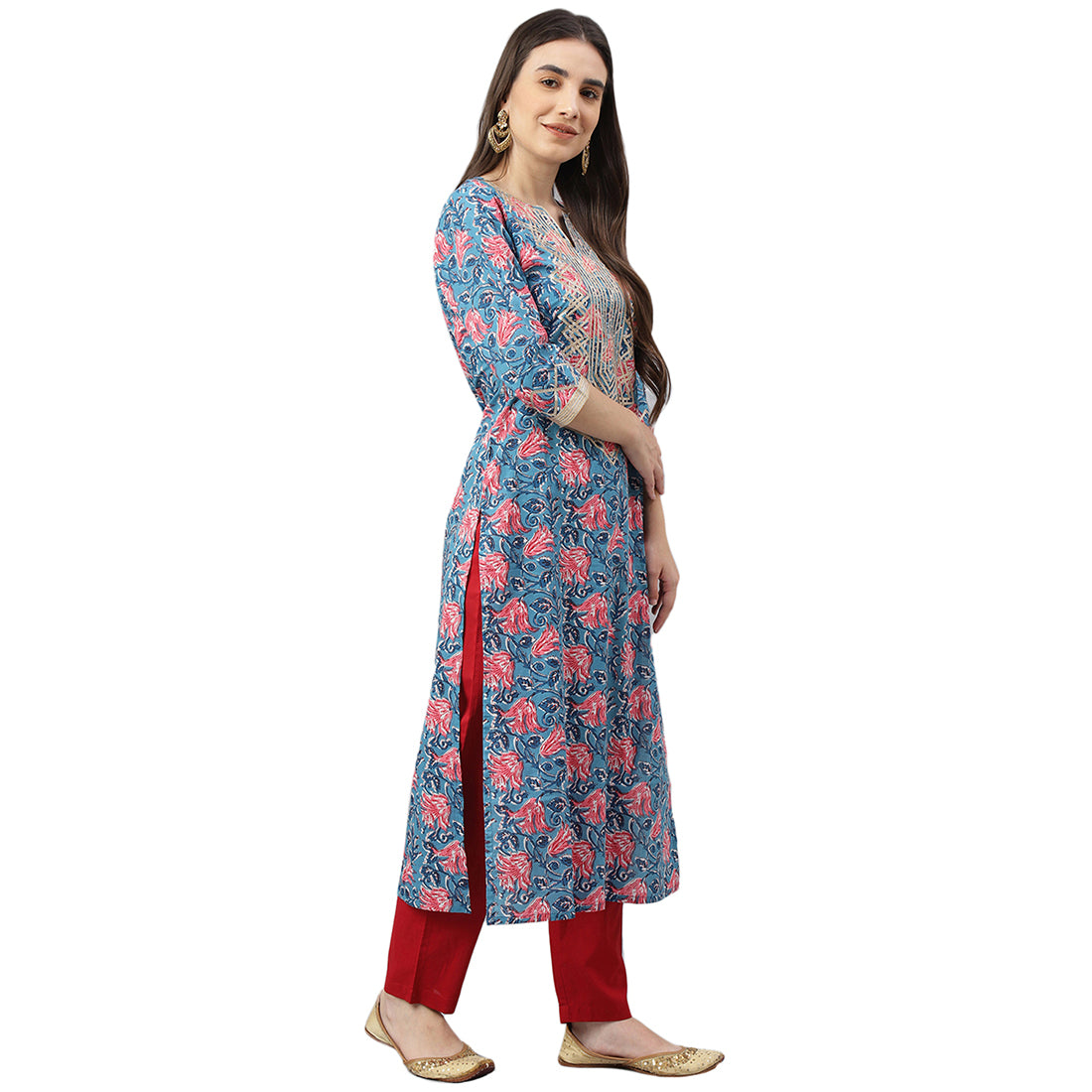 Idalia Blue Jaal Print Cotton Kurta Set with Dupatta